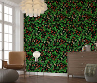 Romantic floral wallpaper featuring pink roses, yellow blooms, and butterflies for a whimsical look.