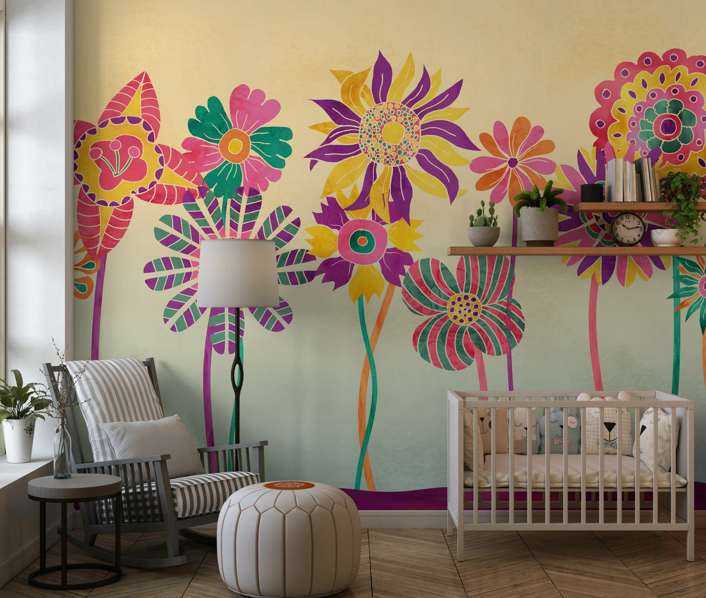 Whimsical Fantasy Flowers Wall Mural