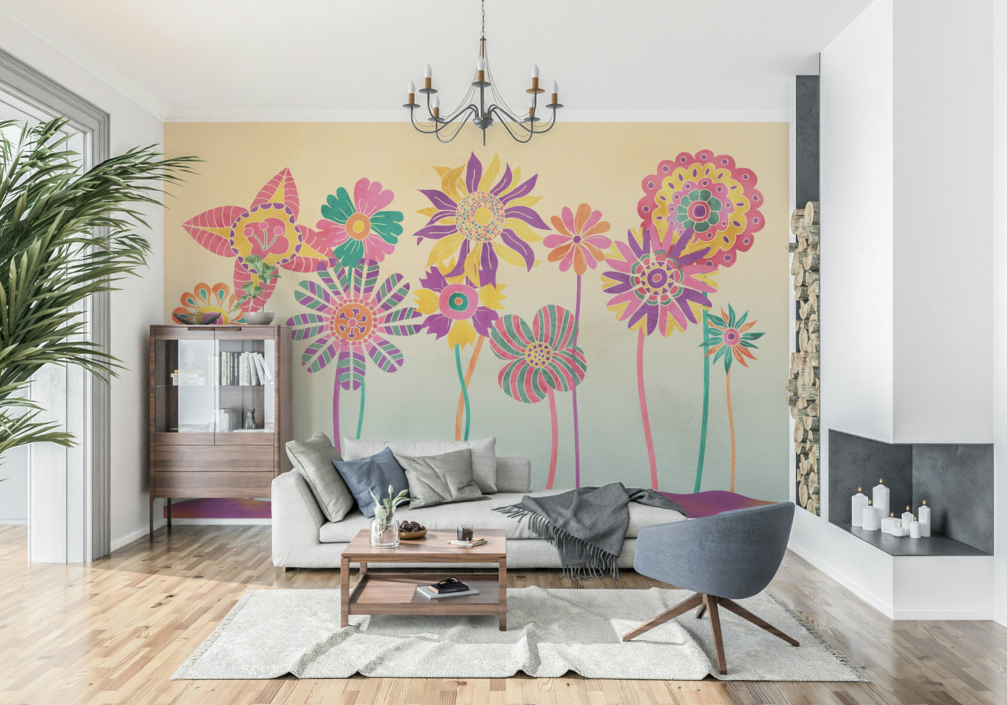 Whimsical Fantasy Flowers Wall Mural