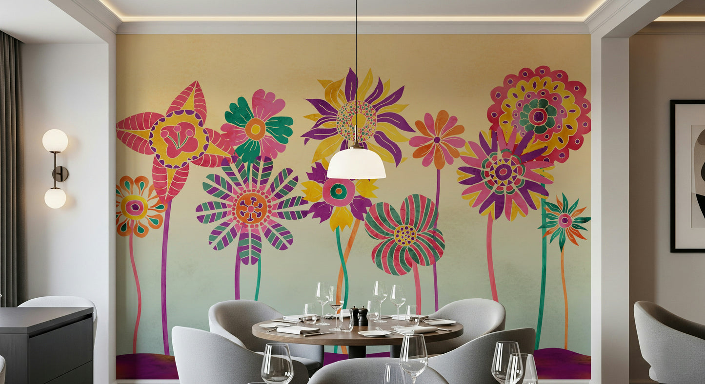 Whimsical Fantasy Flowers Wall Mural