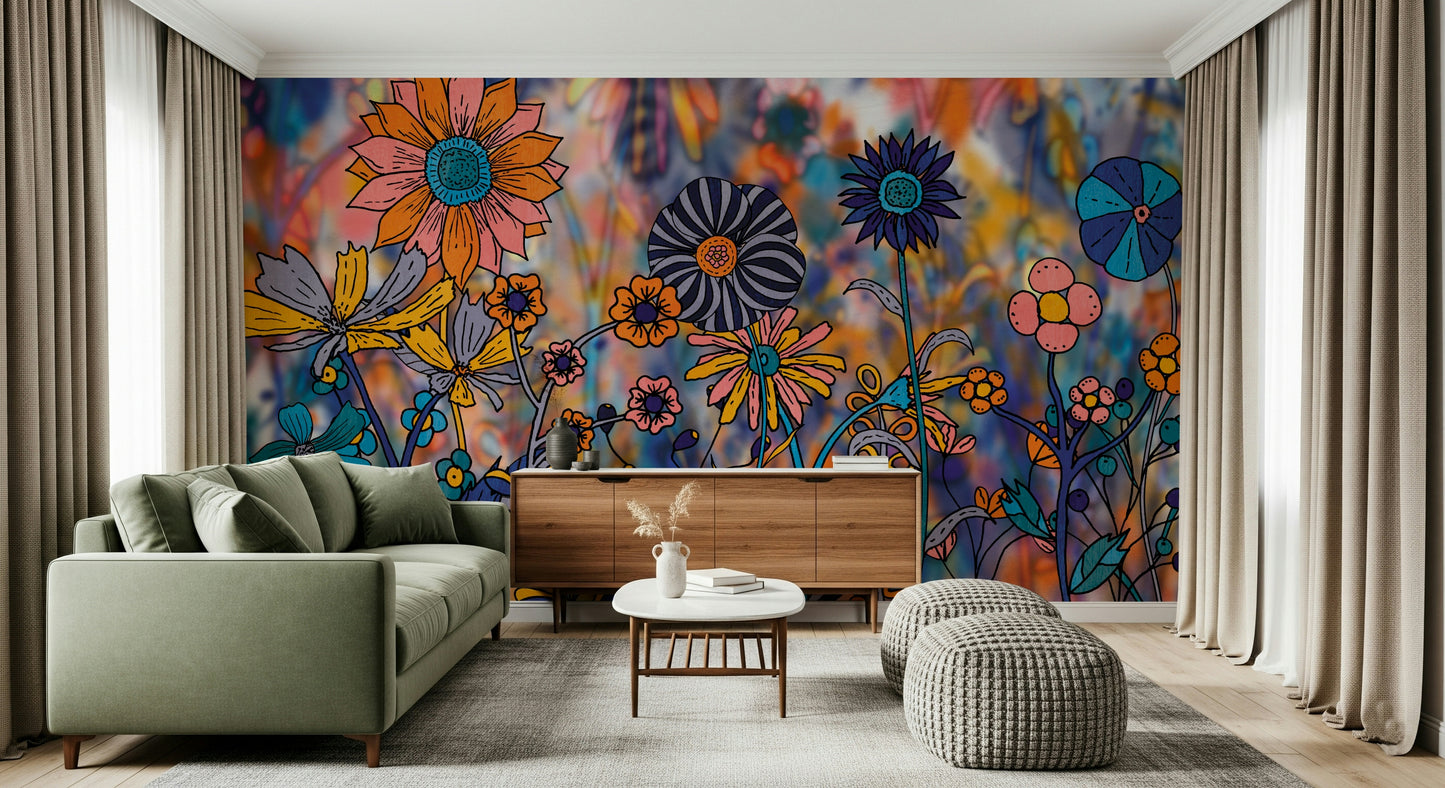 Vibrant Wildflower Wonderland Wall Mural