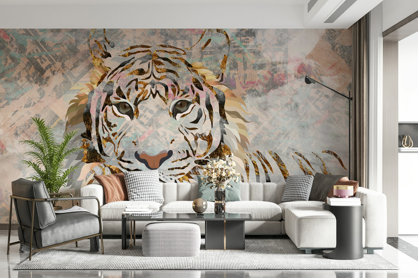 Gilded Tiger Collage Wall Mural -2466698