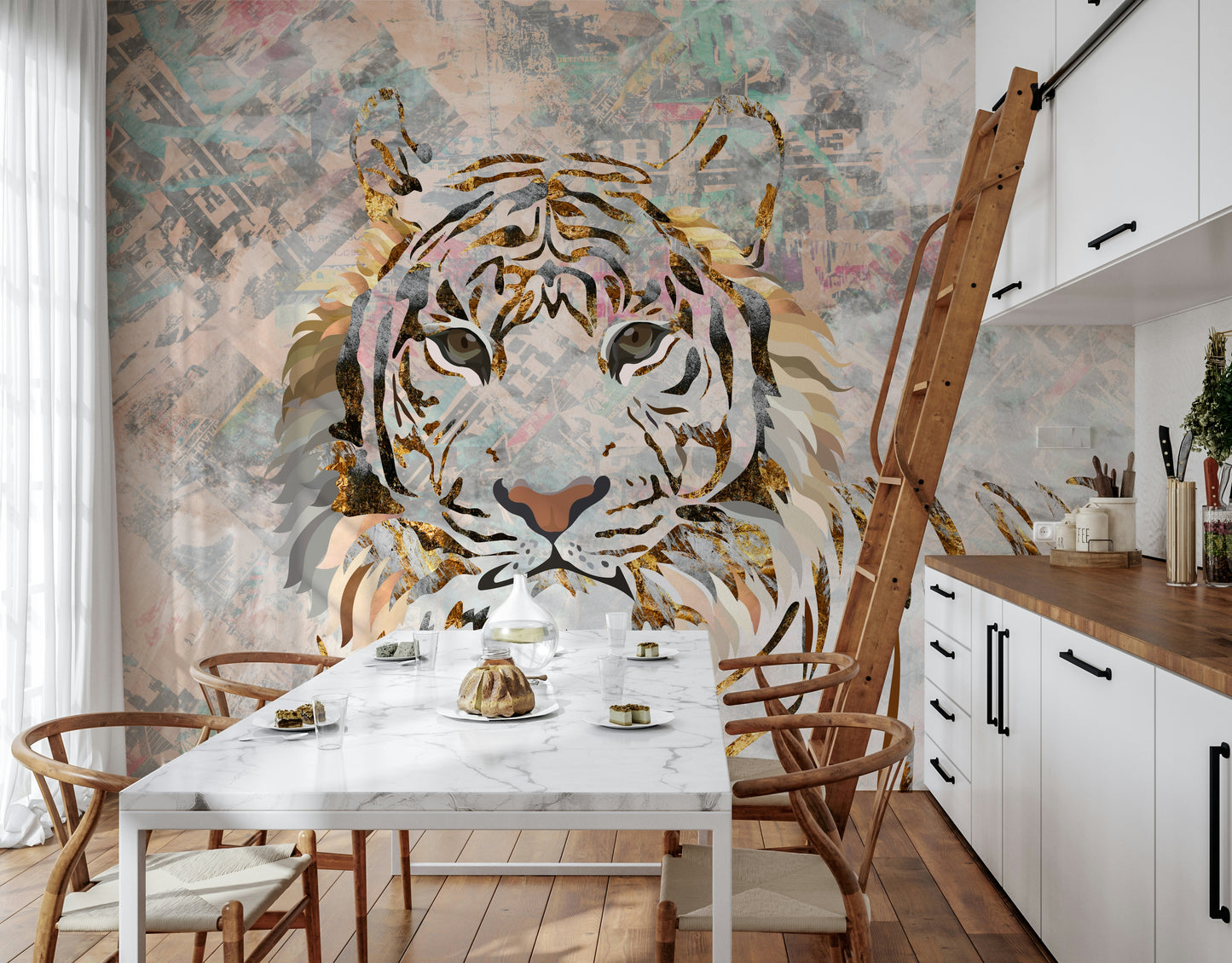 Gilded Tiger Collage Wall Mural -2466698