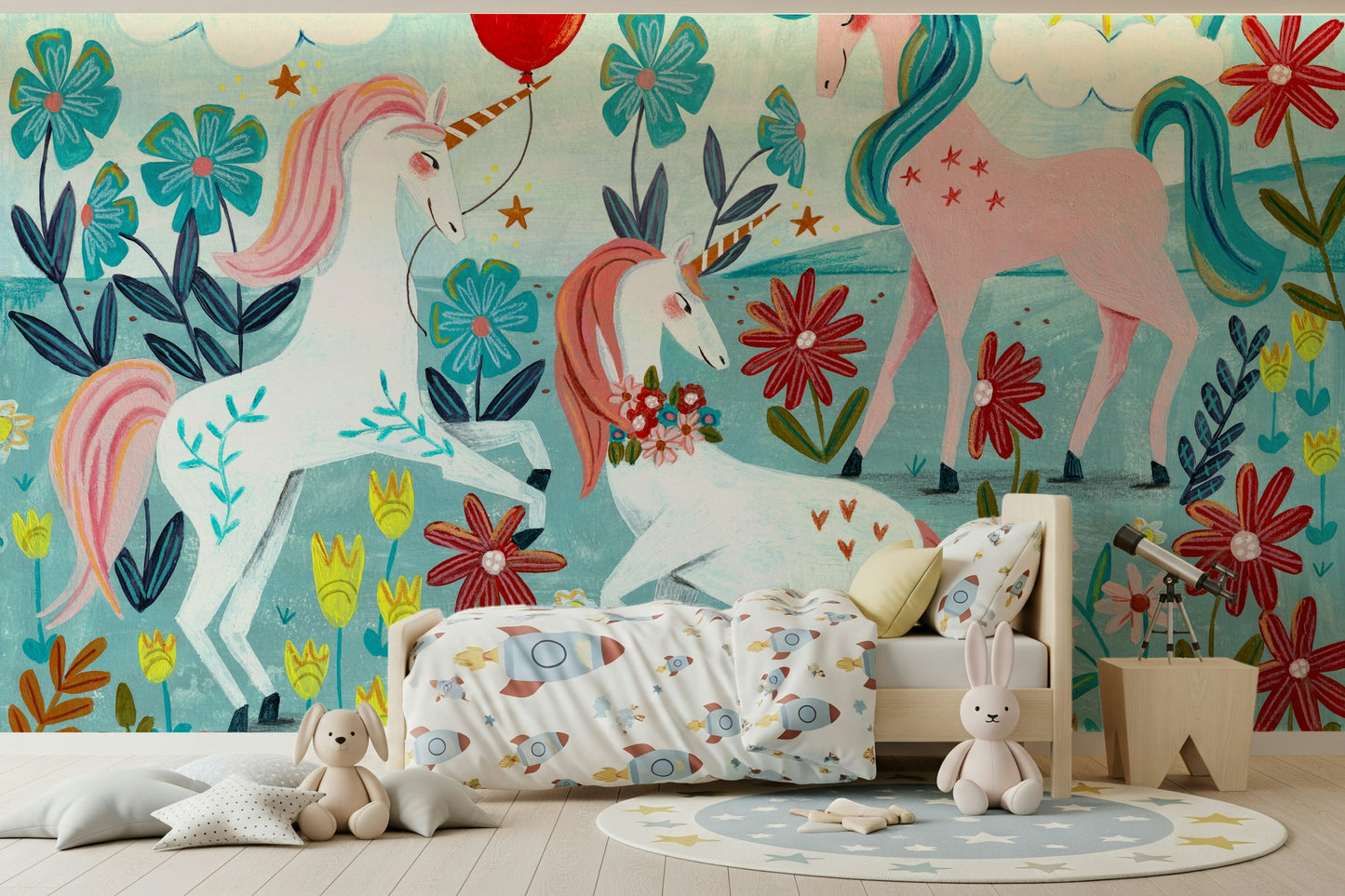 Floral Unicorn Magic Wall Mural -2664483
