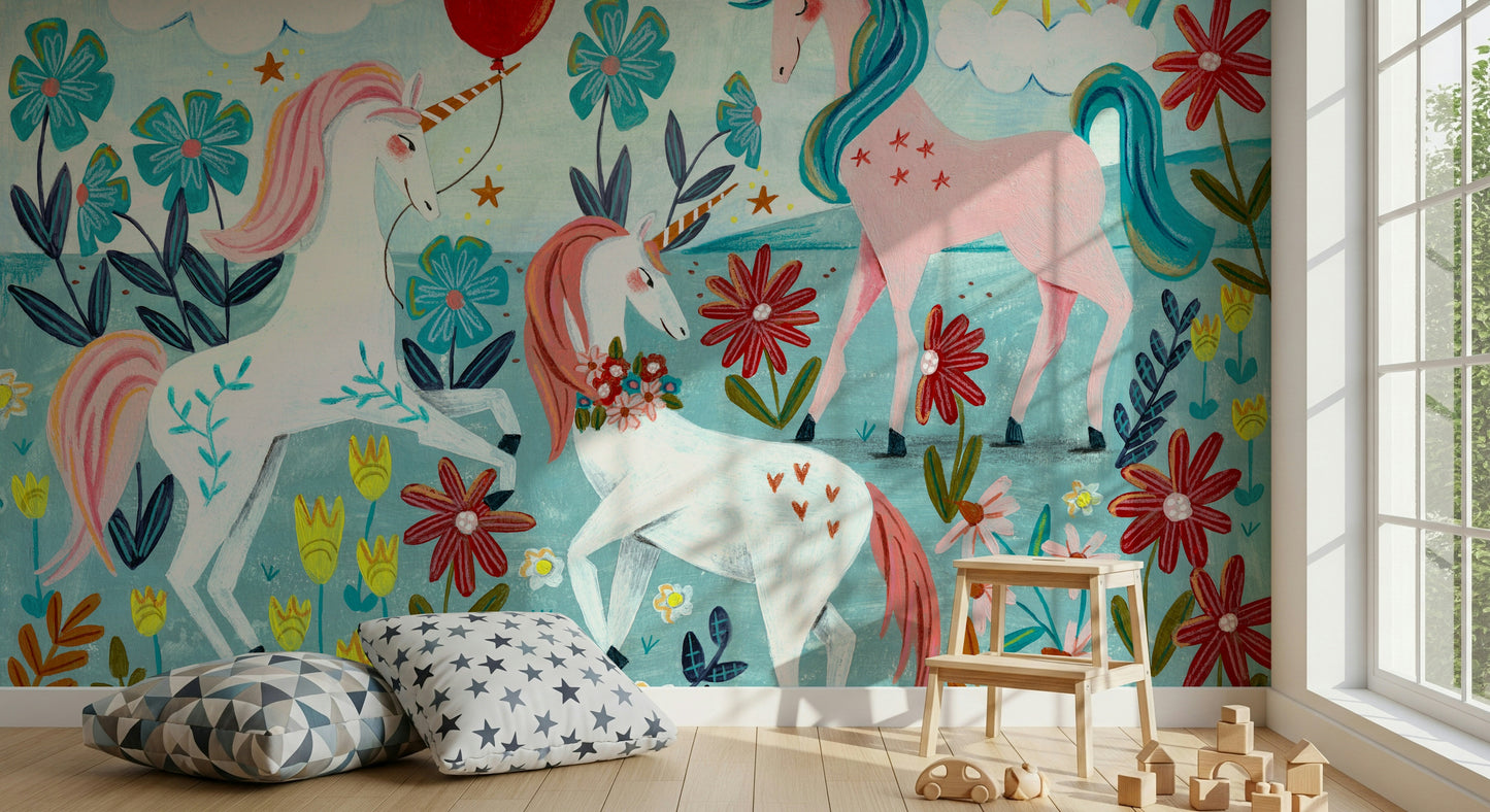 Floral Unicorn Magic Wall Mural -2664483