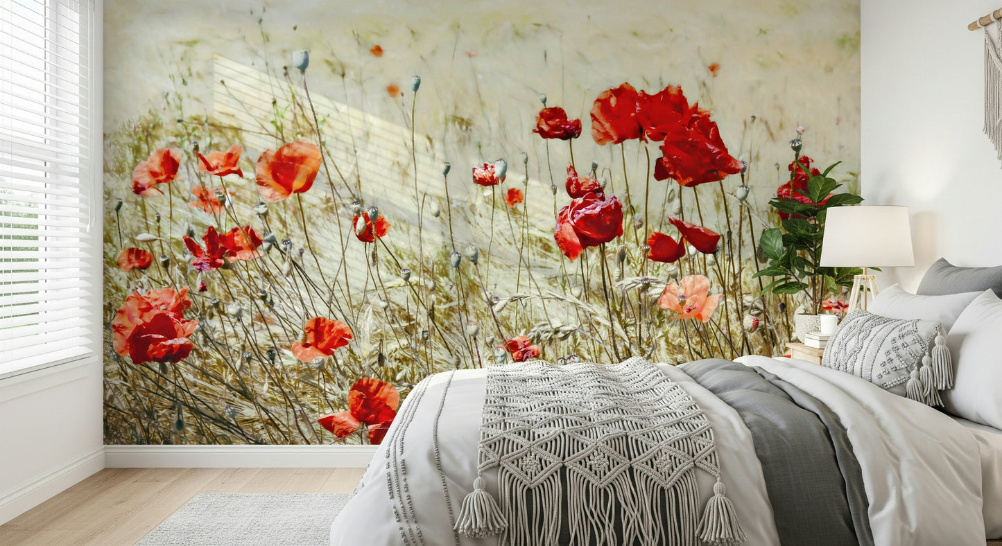 Scarlet Bloom Meadow Wall Mural -2546816