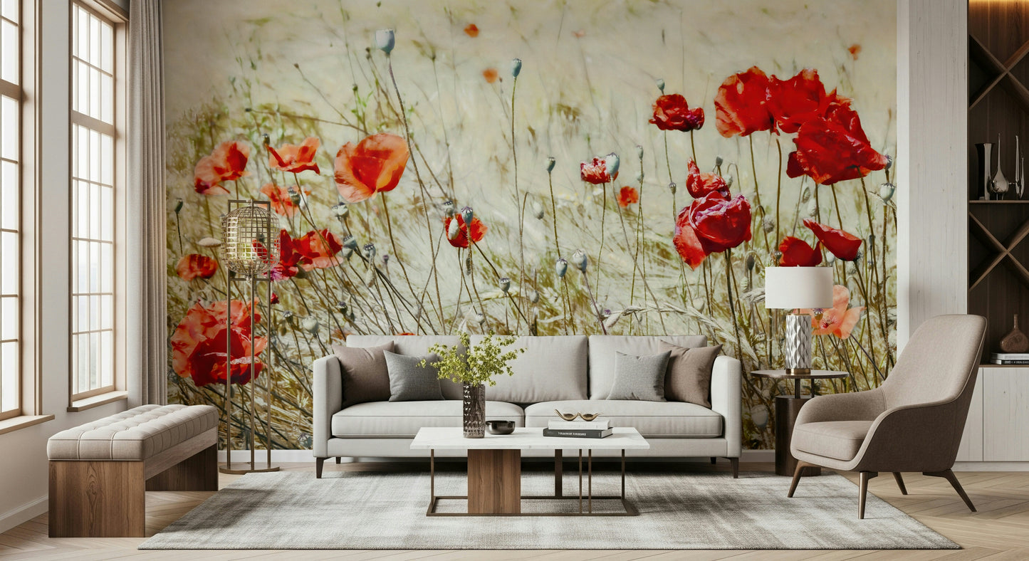 Scarlet Bloom Meadow Wall Mural -2546816
