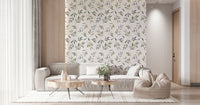 Watercolor botanical wallpaper with olive branches, leaves, and ripe fruits for natural, serene decor.