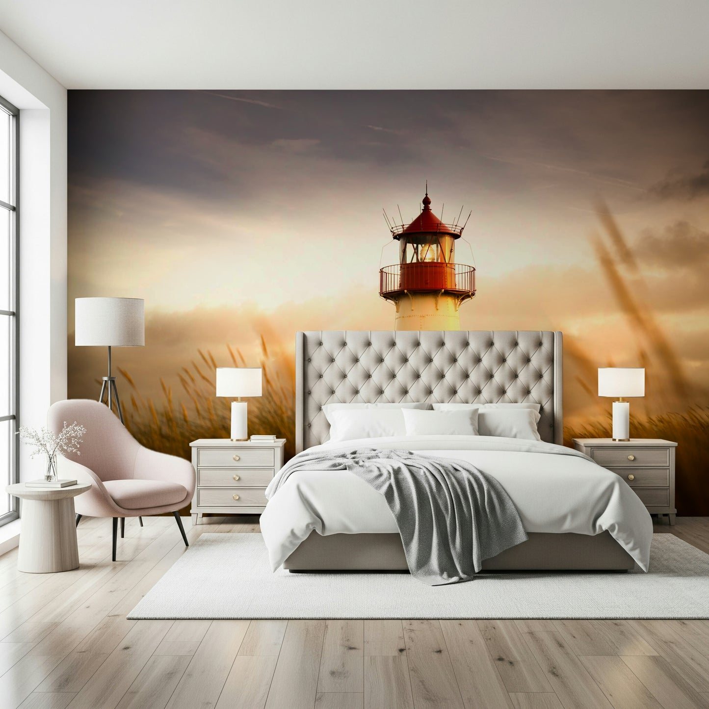 Coastal Beacon's Sunset Glow Wall Mural