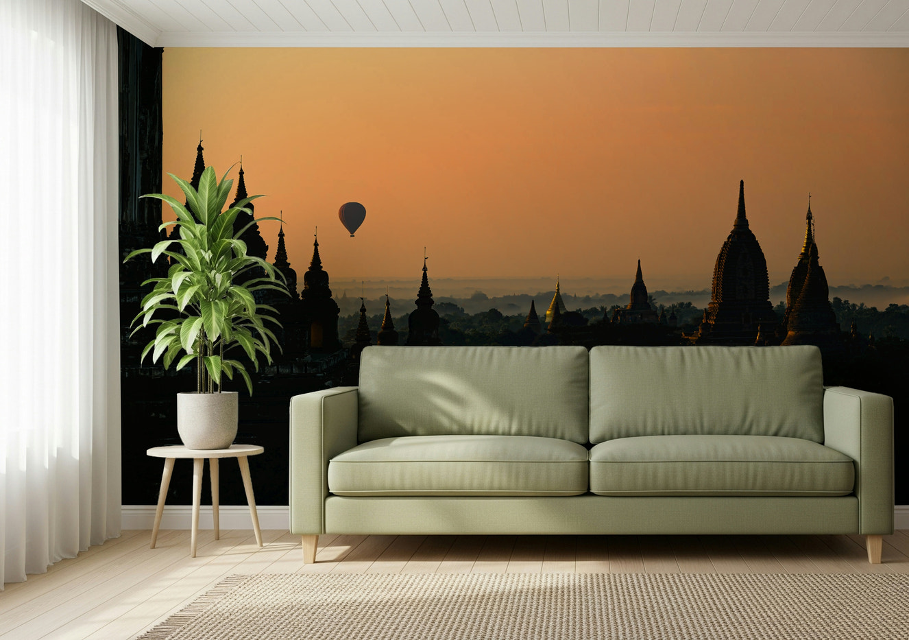 Bagan Dawn Wall Mural featuring ancient temples at sunrise with soft golden light.