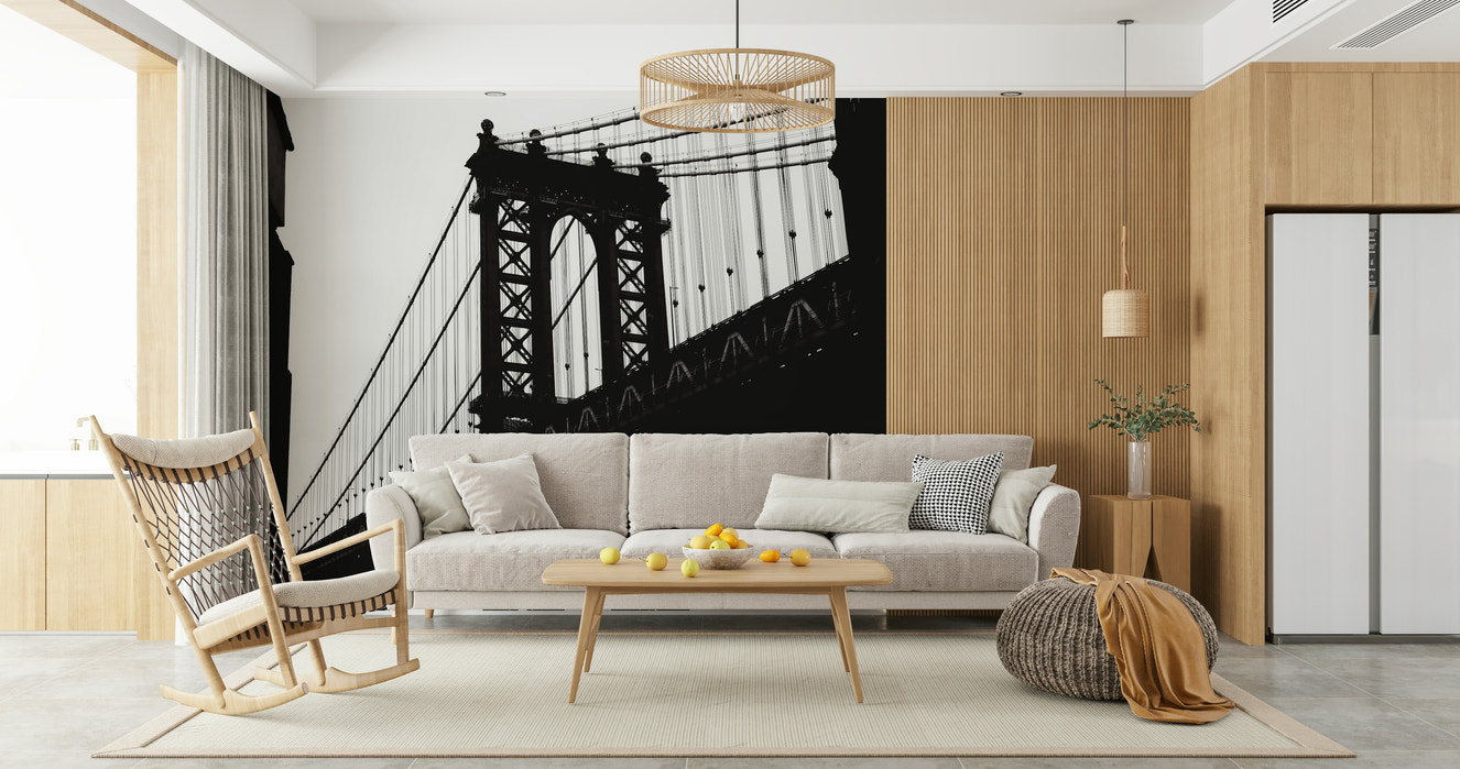 Urban Span Wall Mural featuring a dramatic city bridge silhouette against a colorful skyline.