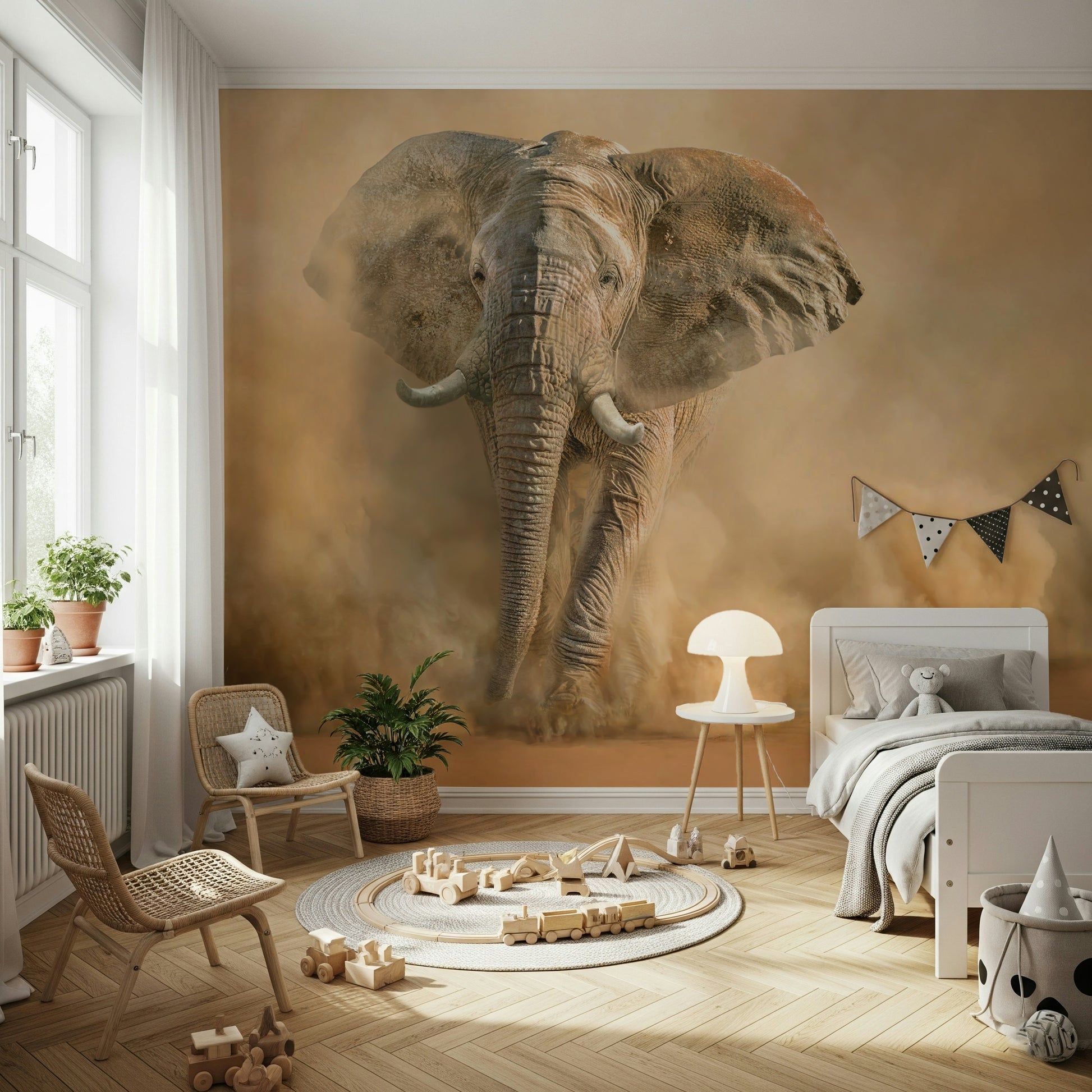 Dust Storm Charge Wall Mural featuring a dramatic swirling dust storm with dynamic motion.