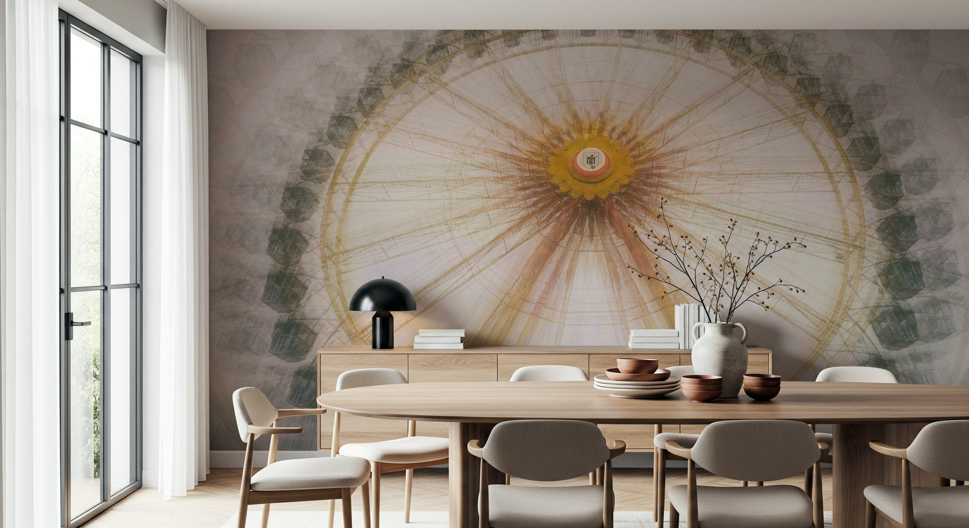 Vintage Bicycle Wall Mural – Warm-toned mural with a classic bicycle in a sunlit, serene outdoor setting.