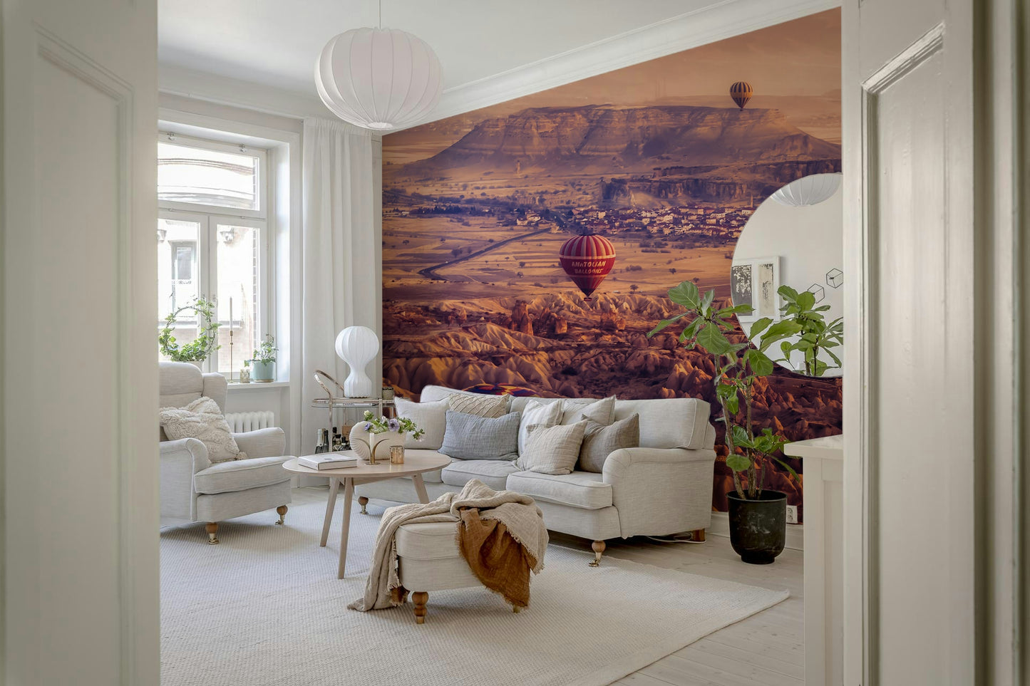 Sunrise Over Cappadocia Wall Mural – Atmospheric mural with glowing skies, valleys, and floating balloons.