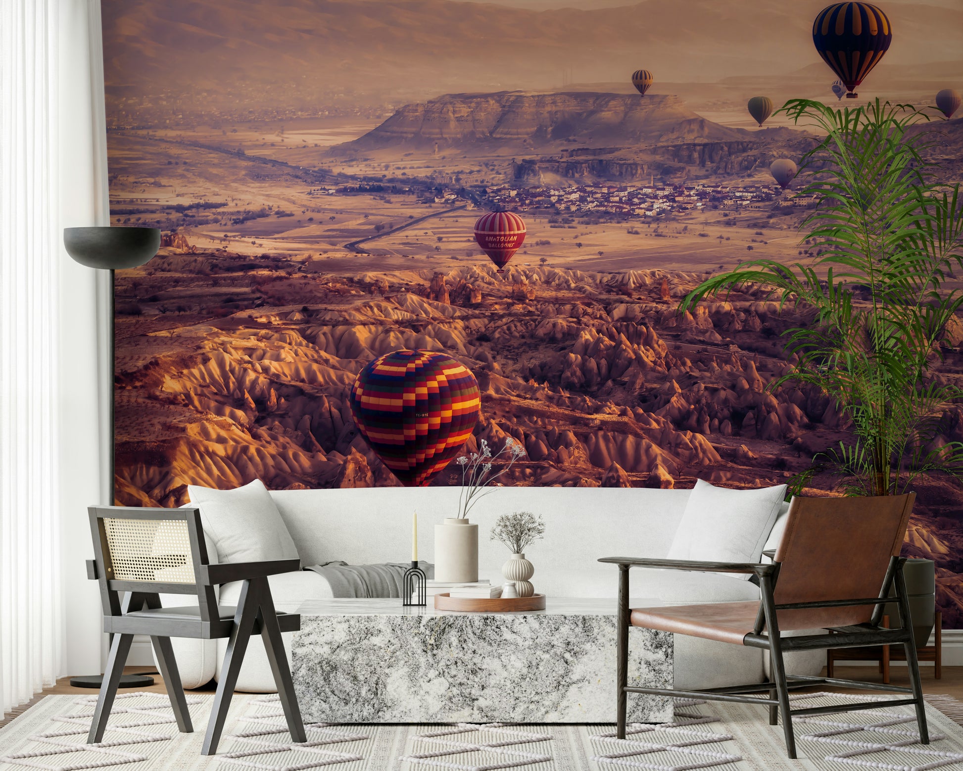 Balloon Festival Wall Mural – Cappadocia – Scenic mural with hot air balloons rising over Cappadocia’s magical terrain.