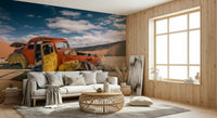 Bicycles in the Desert Wall Mural – Peaceful desert scene with vintage bicycles against sand dunes and distant horizon.