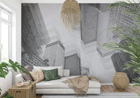Minimalist city mural featuring linear sketch design for stylish home decor.
