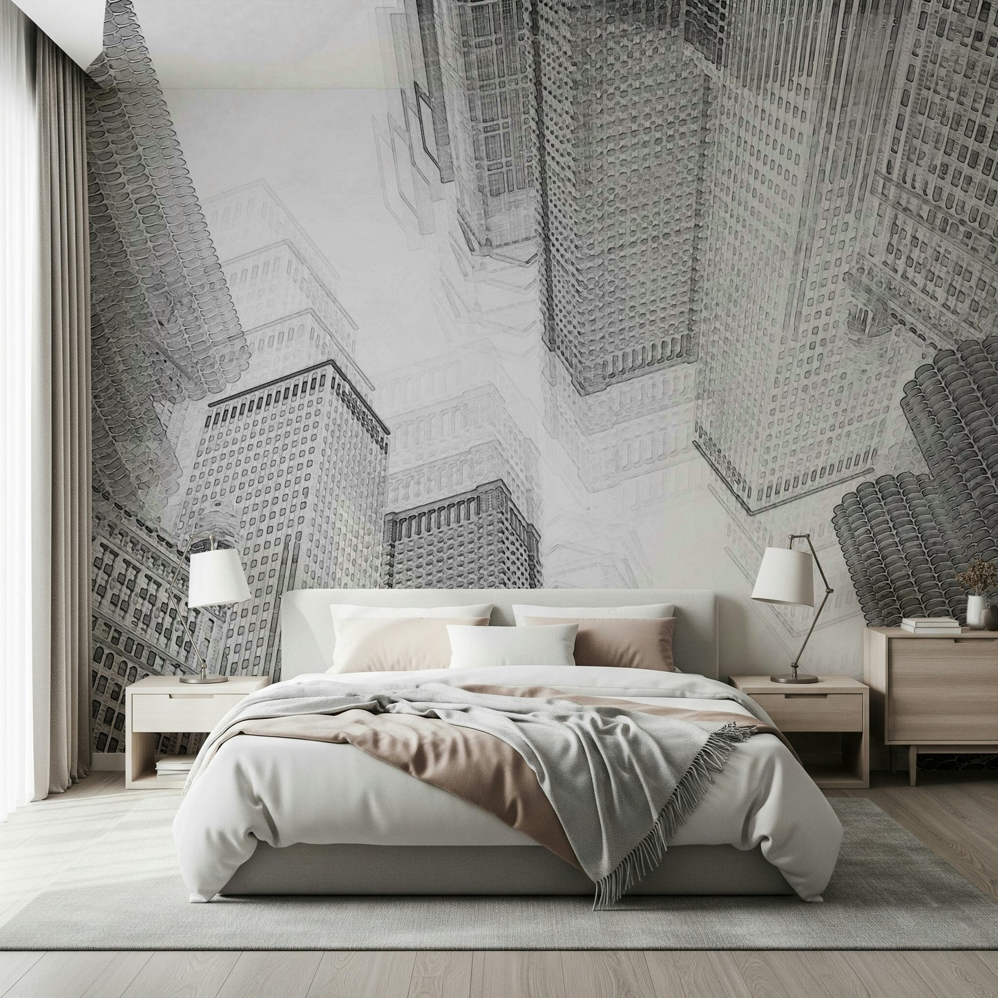 Artistic cityscape wallpaper creating a modern, creative urban vibe.