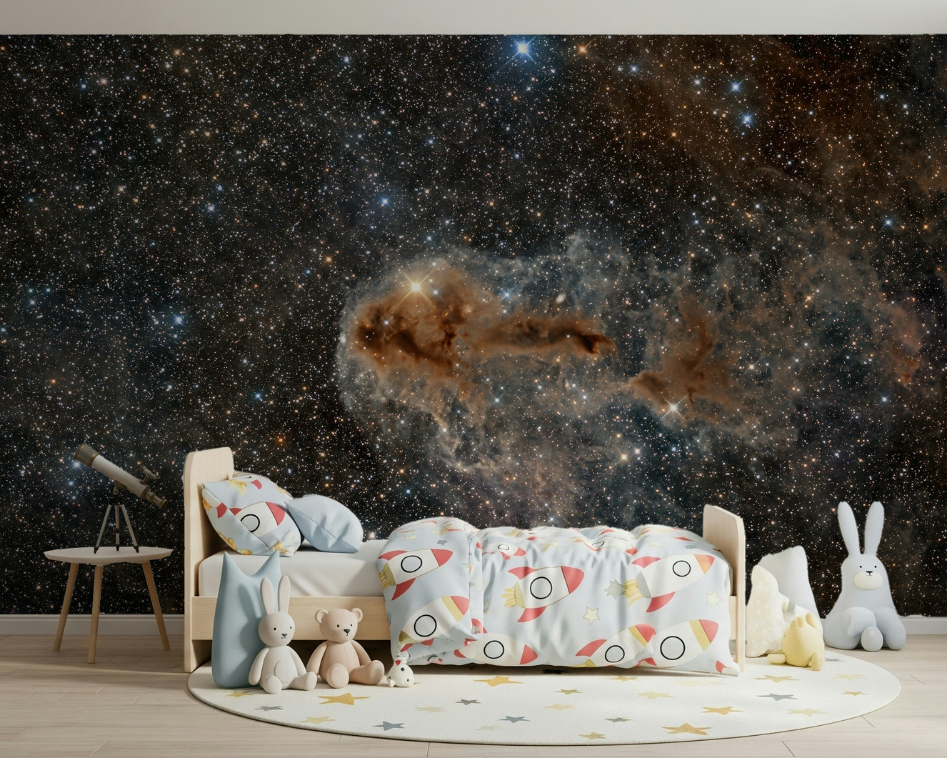Night Sky Canvas Wall Mural featuring a starry sky with twinkling stars and deep blue tones.