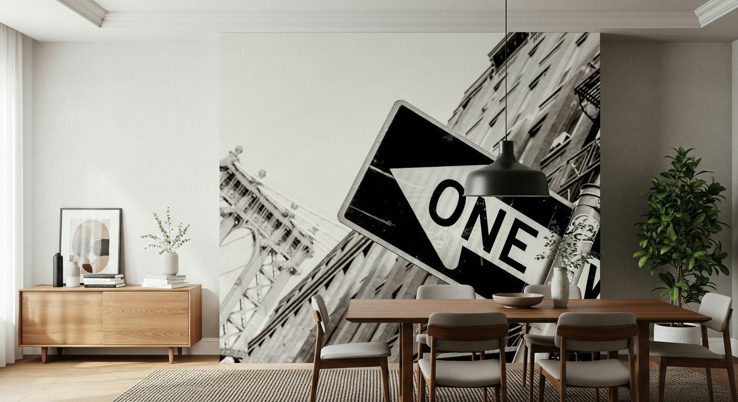 Iconic NYC Wall Mural – Urban cityscape mural with skyline, streets, and bridges capturing the essence of New York City.