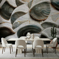 Artistic stone wall mural creating a sophisticated, architectural look.