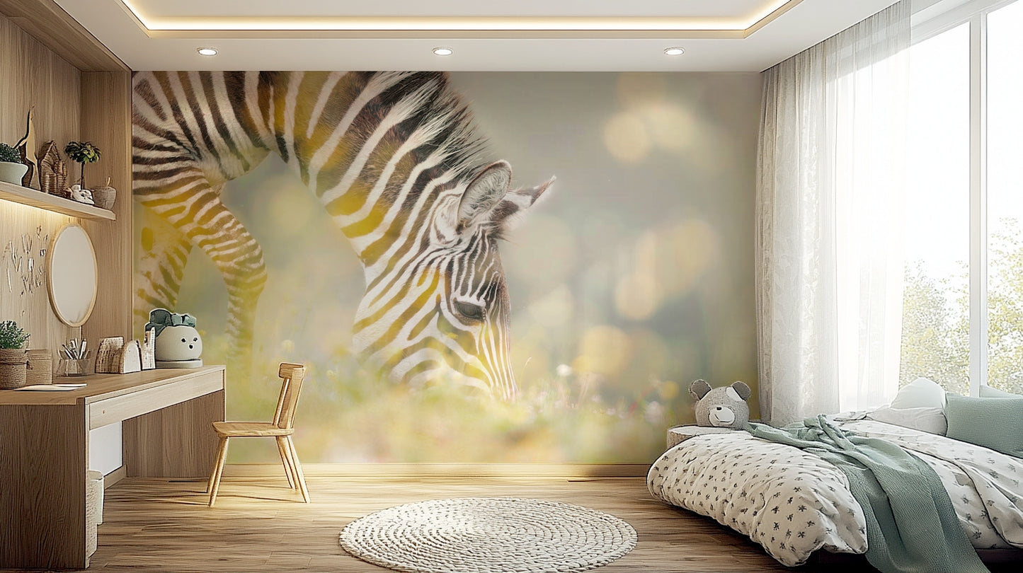 Zebra's Grazing Gaze Wall Mural