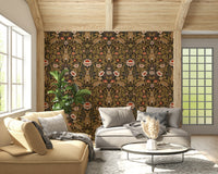 Hare & Bloom wallpaper combining whimsical wildlife and colorful blooms for home decor.