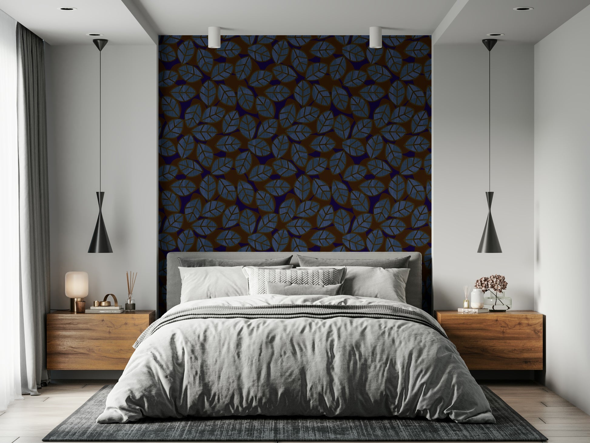 Modern wallpaper featuring abstract foliage in rich, dark colors for stylish walls.