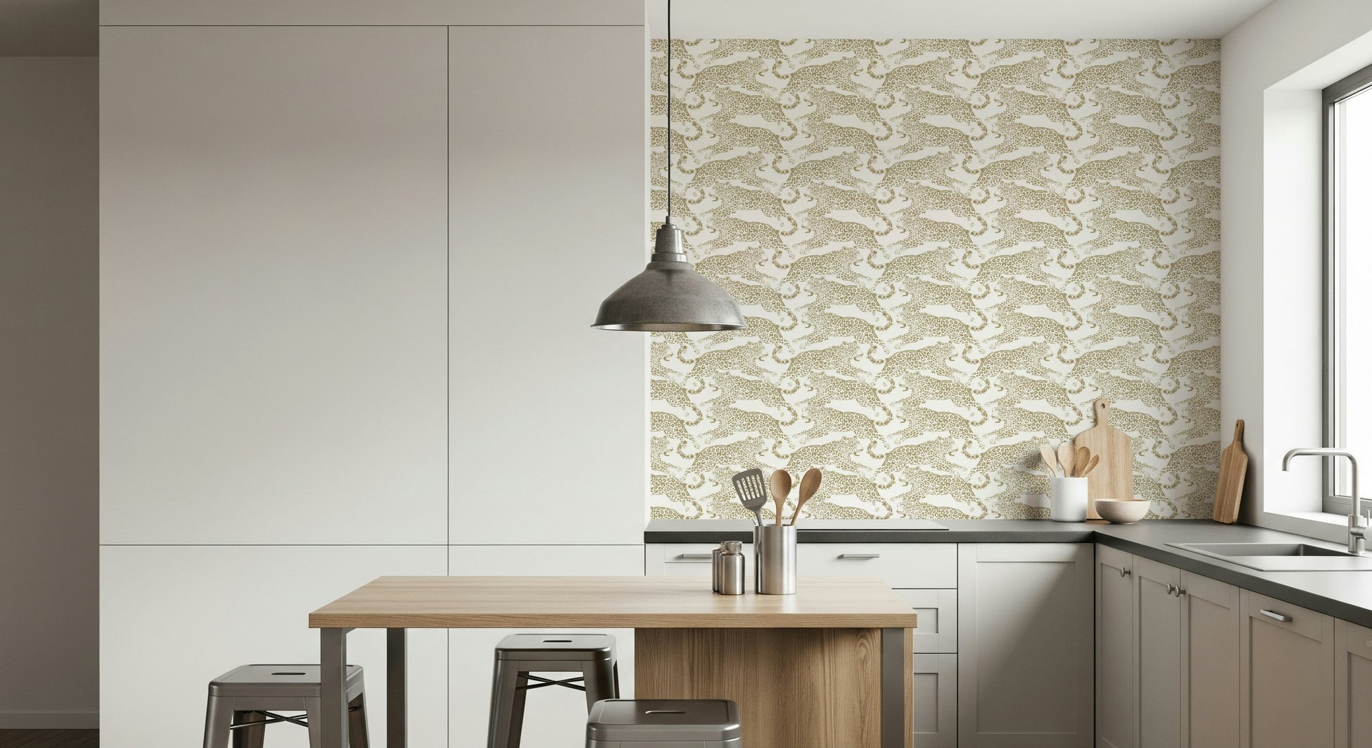 Animal print wallpaper featuring golden leopard spots for a trendy interior look.