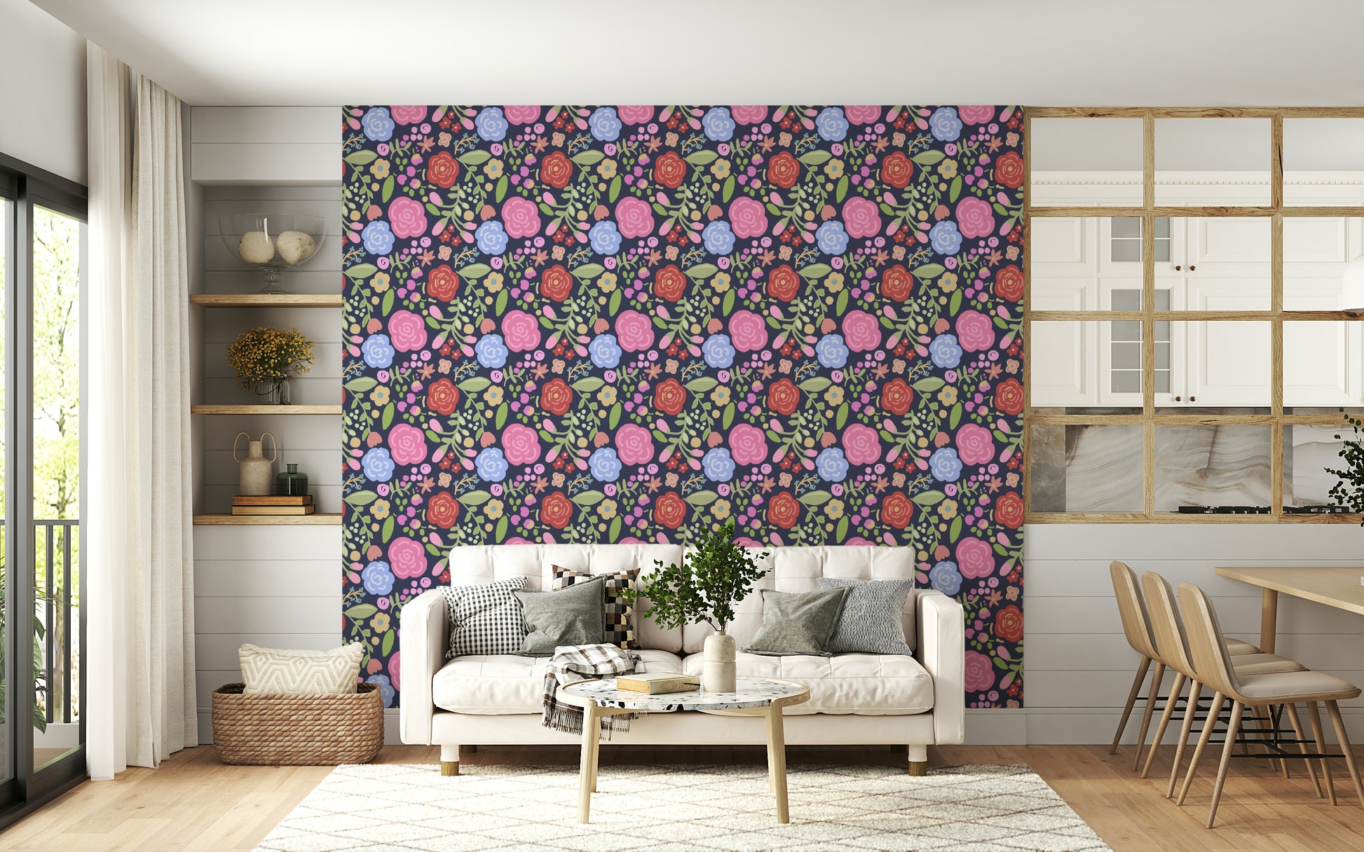 Charming floral wallpaper inspired by spring gardens in full bloom.