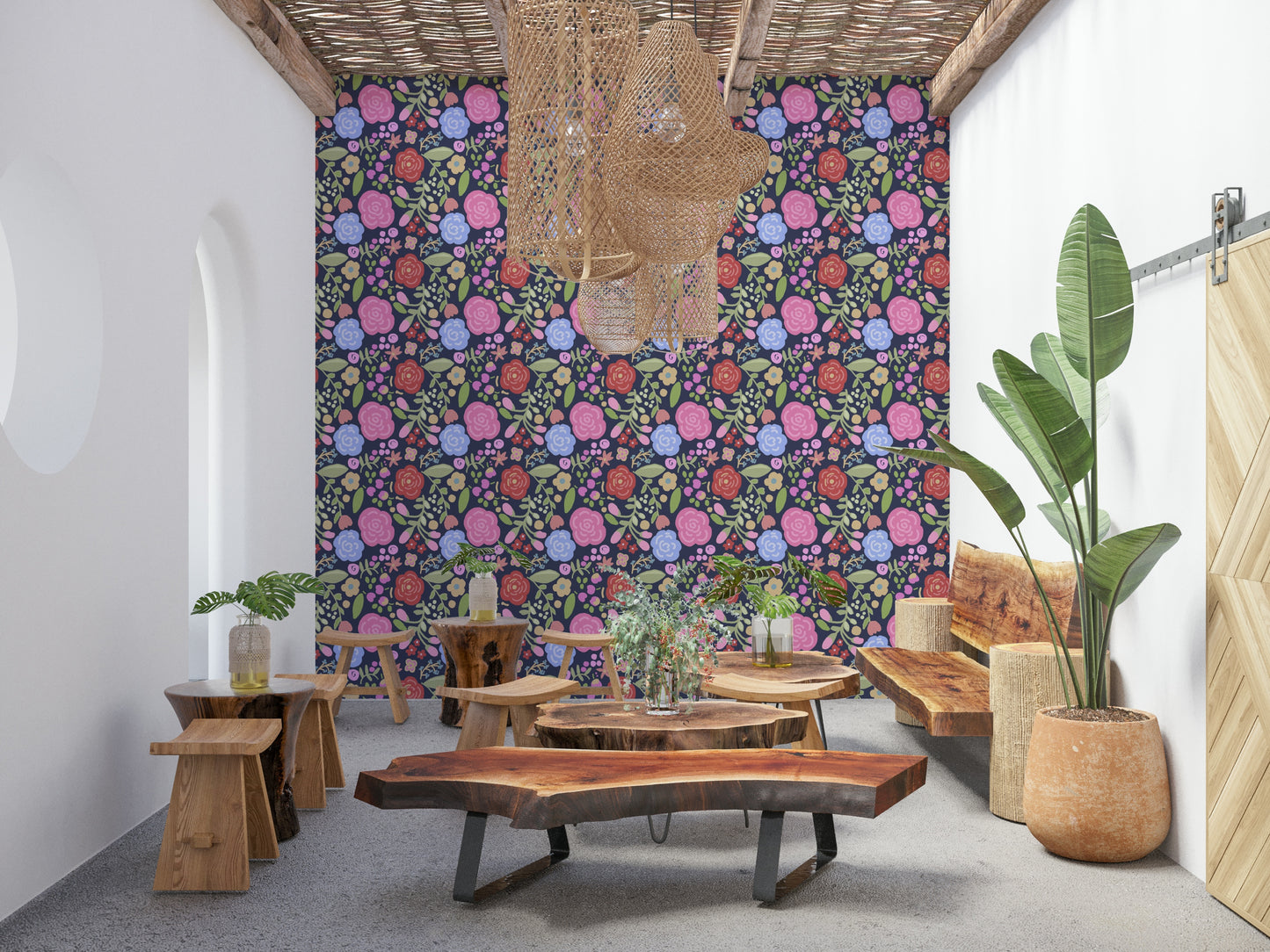 Bloomscape flower wallpaper with vibrant spring blossoms for a cheerful wall design.