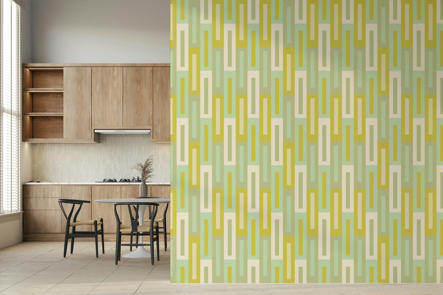Maze of Greens wall mural featuring varying shades of green in a geometric pattern.