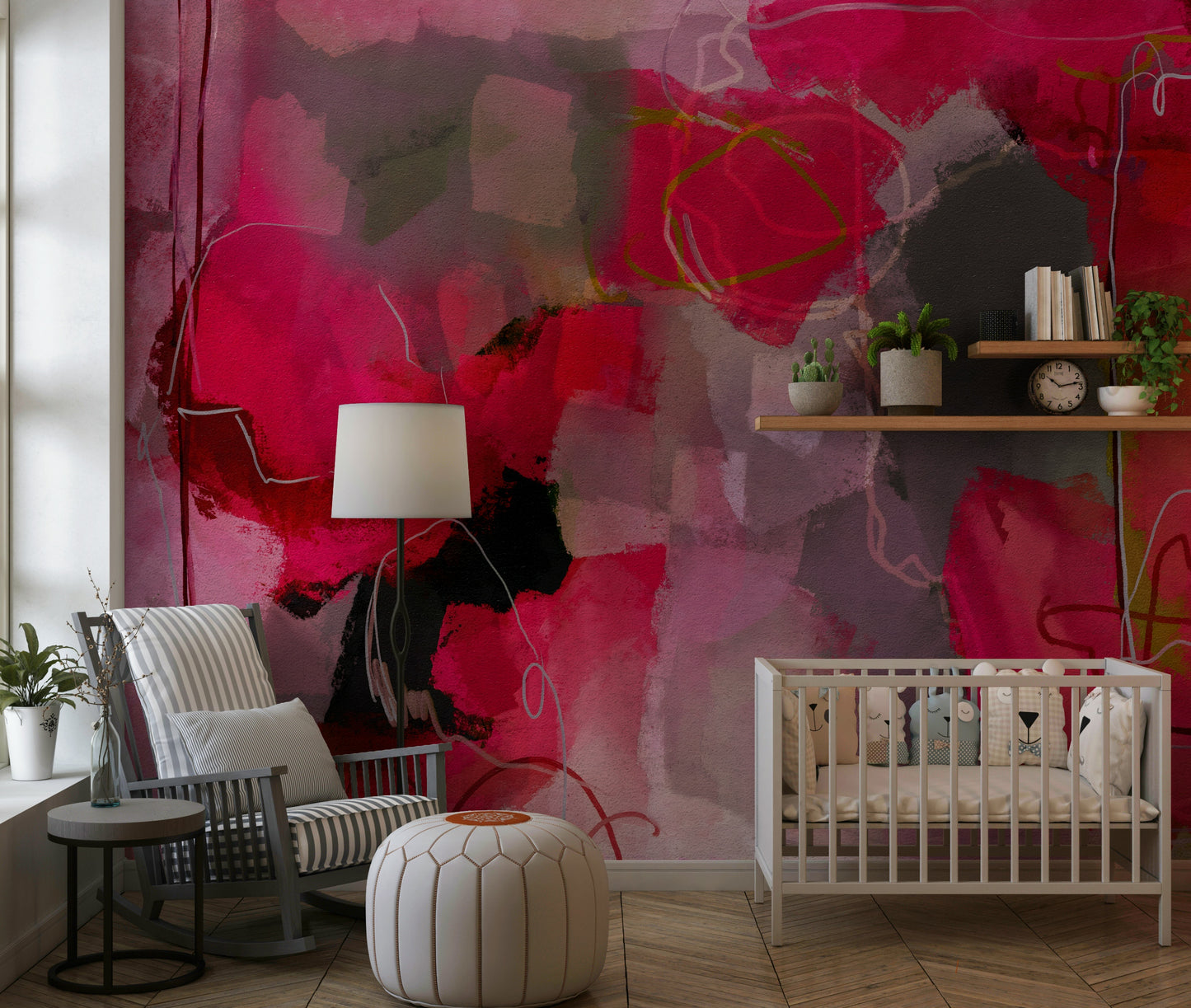 Modern Pink Abstract Wallpaper – Artistic mural featuring layered pink gradients and fluid shapes for a stylish interior.