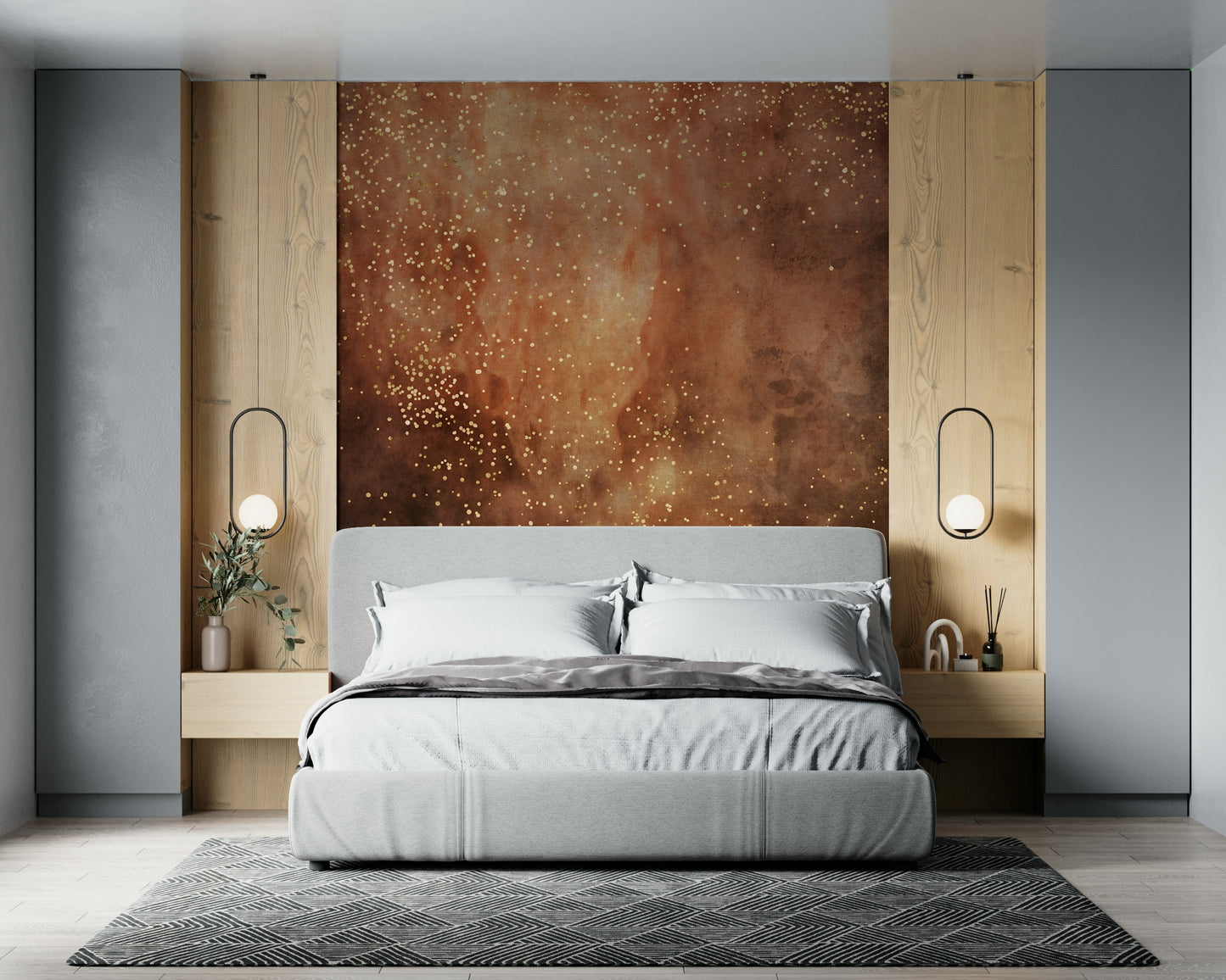Fiery Galaxy Wallpaper Mural – Vivid flame-inspired galaxy with glowing stars and deep black space background.