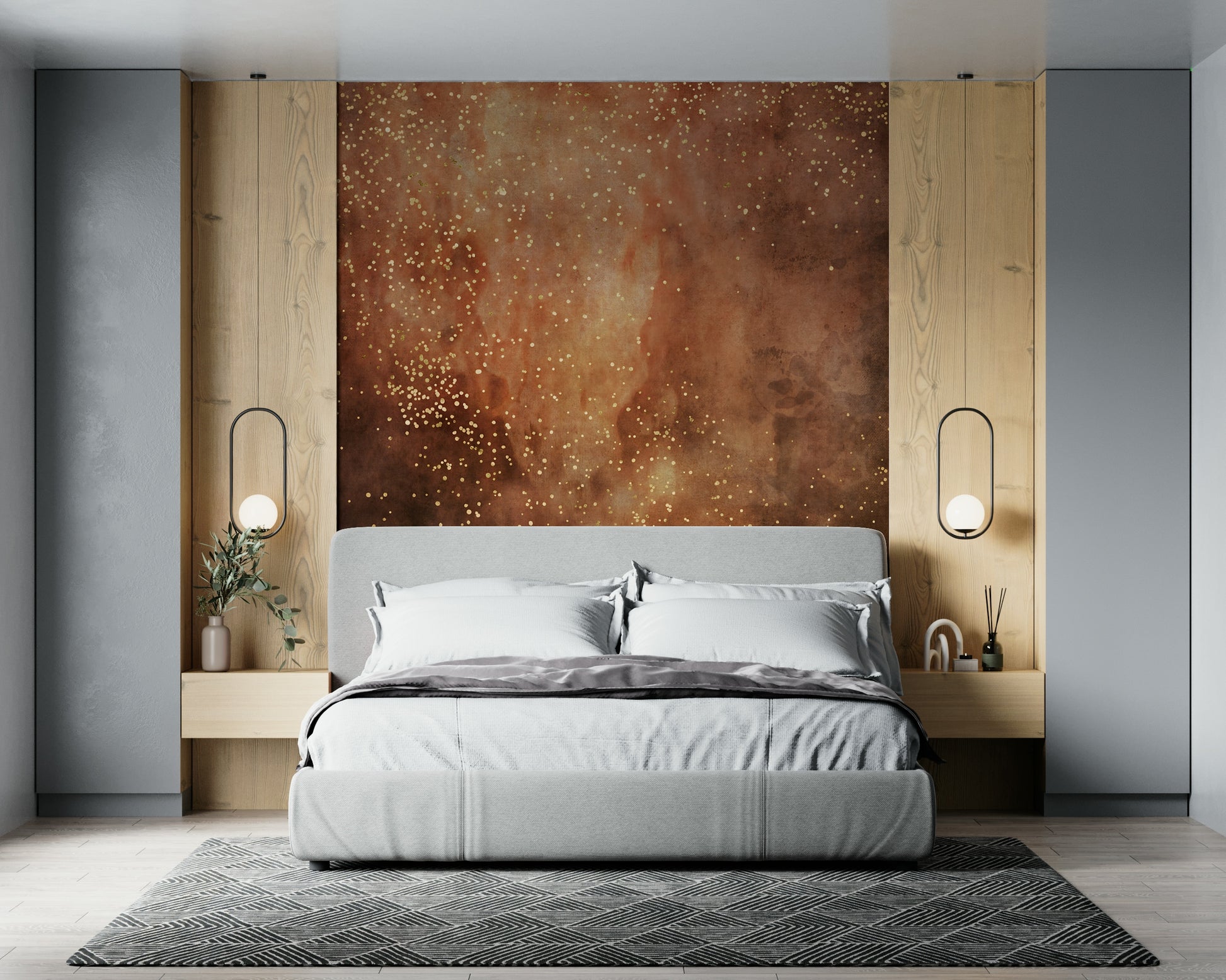 Fiery Galaxy Wallpaper Mural – Vivid flame-inspired galaxy with glowing stars and deep black space background.