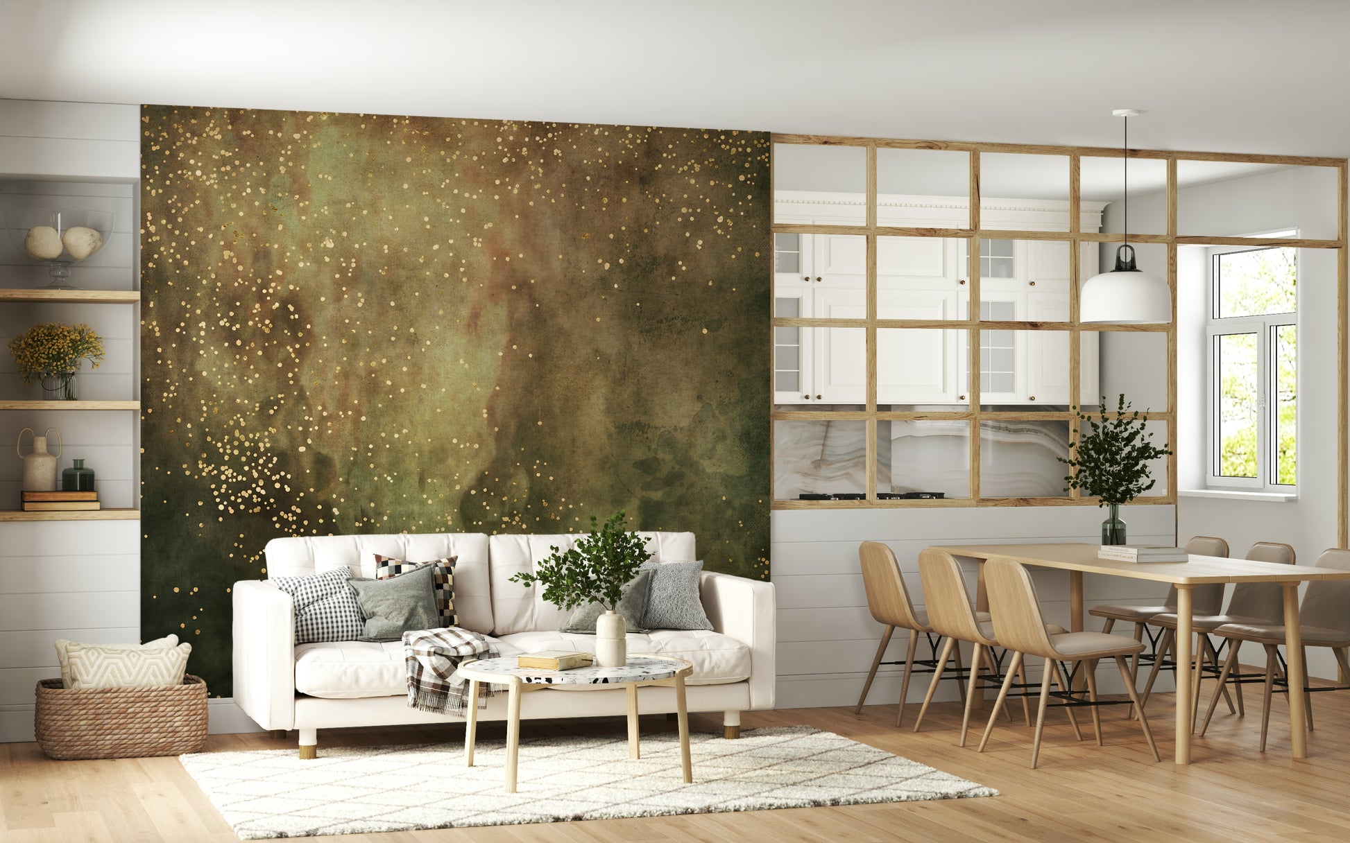 Abstract Cloud Wall Mural – Ethereal dust texture in gentle beige and cream tones for a soothing modern interior.
