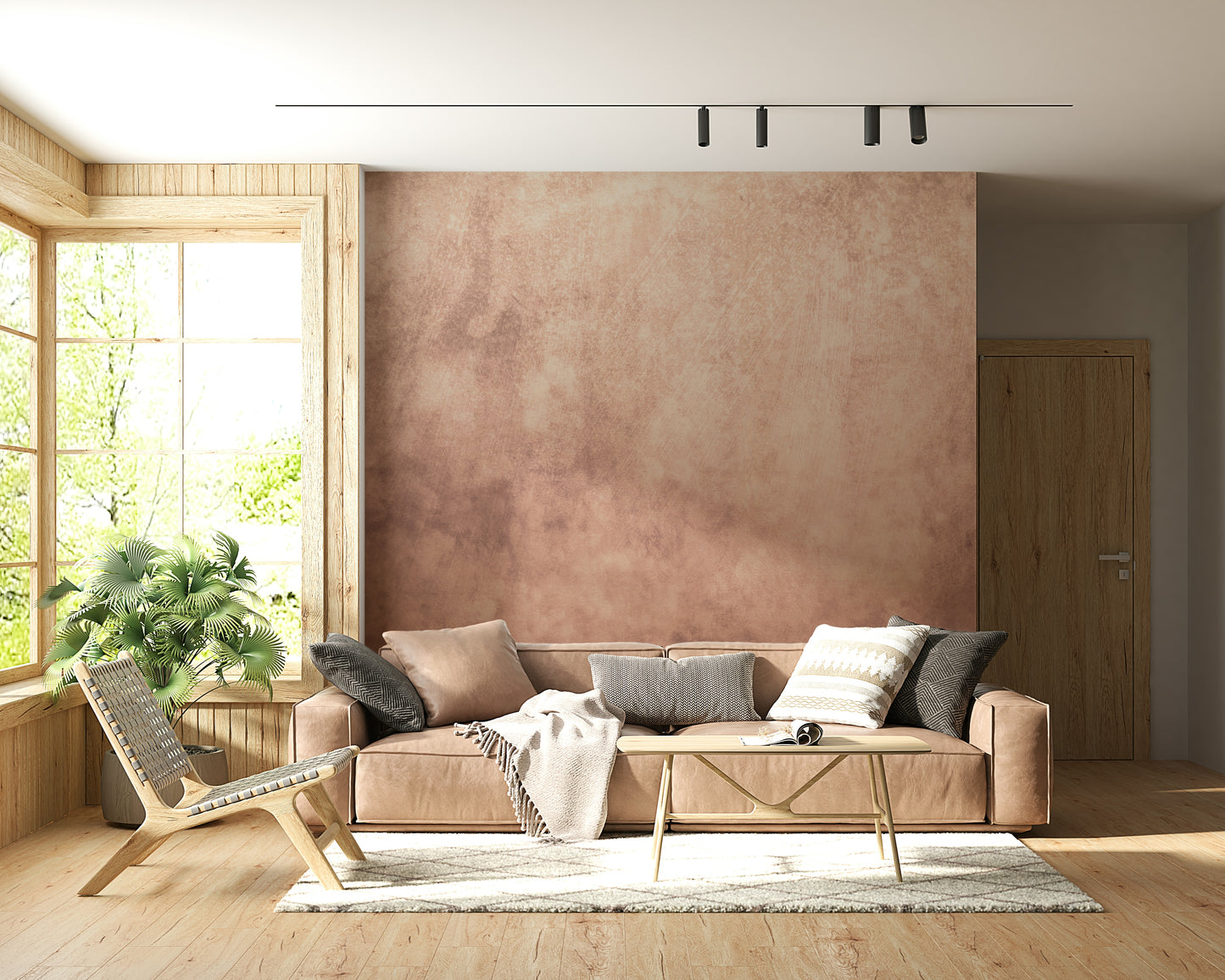 Earthy Textured Watercolor Peach Wall Mural featuring soft peach tones in gentle watercolor textures.