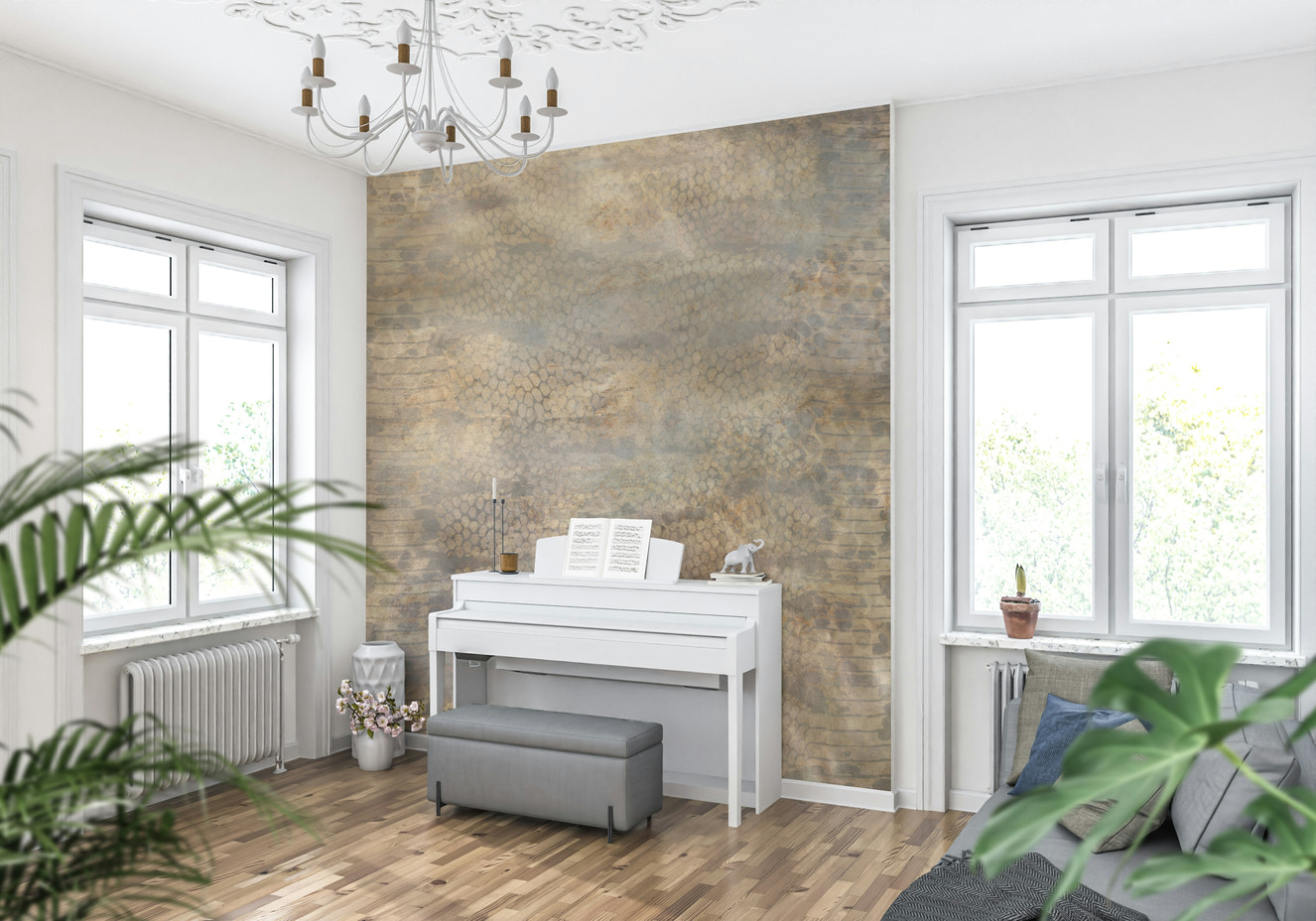 Snakeskin Gold Wall Mural featuring realistic snake scale textures in metallic gold tones.