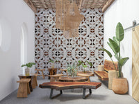 Abstract wooden triangles design wallpaper — stylish mix of light and dark wood panels.