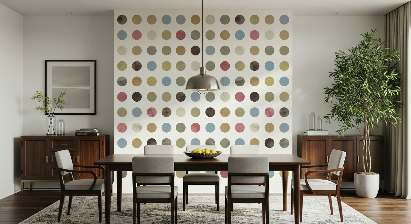 Winter Pastel Dot Delight Wall Mural featuring soft pastel dots in winter-inspired colors.