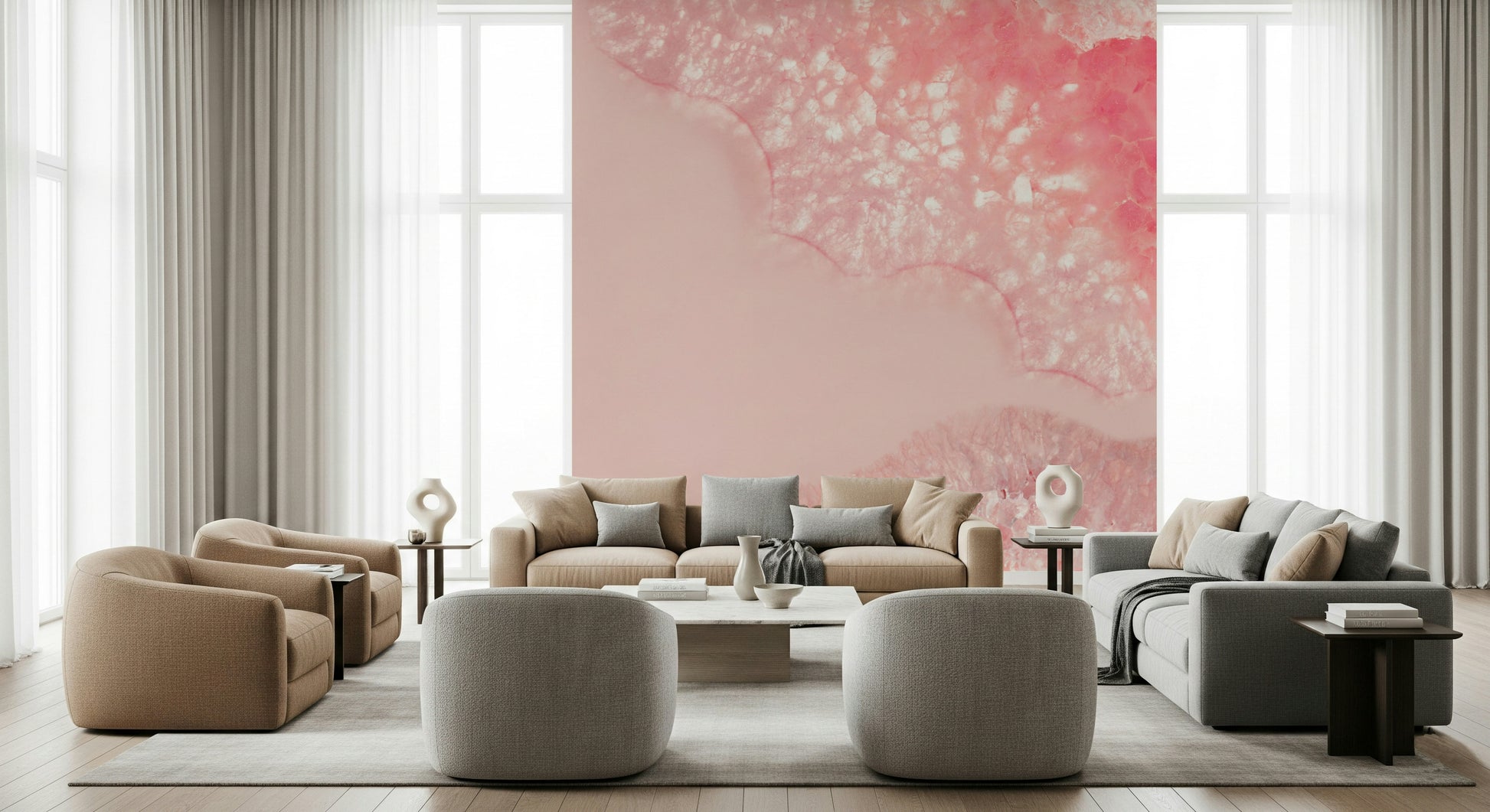 Blossom Petal Serenity Crystals Wall Mural featuring soft pastel petals with sparkling crystal accents.