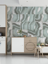 Mint Marble Agate Serenity Wall Mural — soothing green and white marble with flowing agate textures.