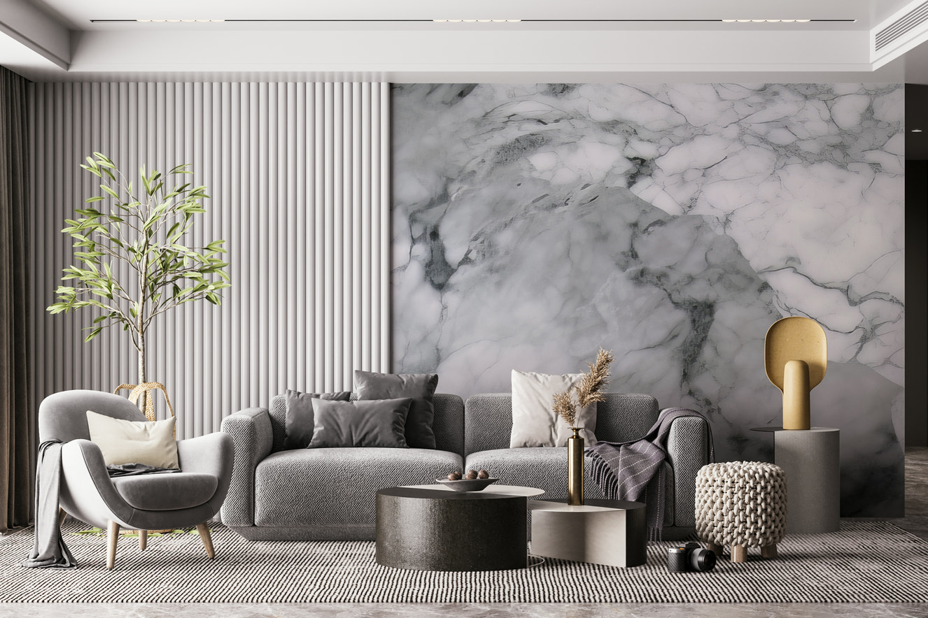 Ageless Stone Wall Mural featuring timeless stone textures in natural gray and beige tones.