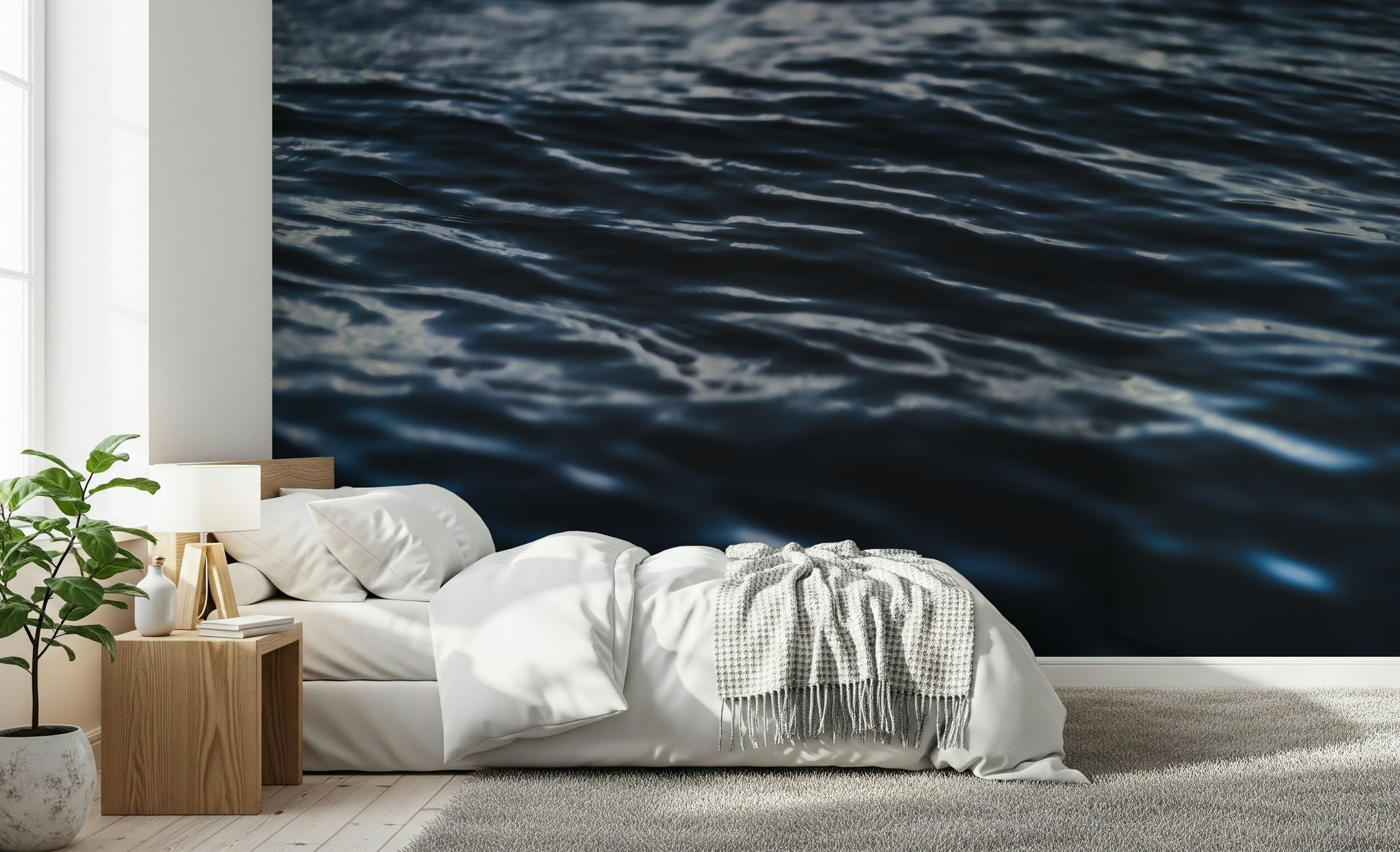 Ocean-inspired wallpaper with layered blue ripples creating a calming underwater effect.