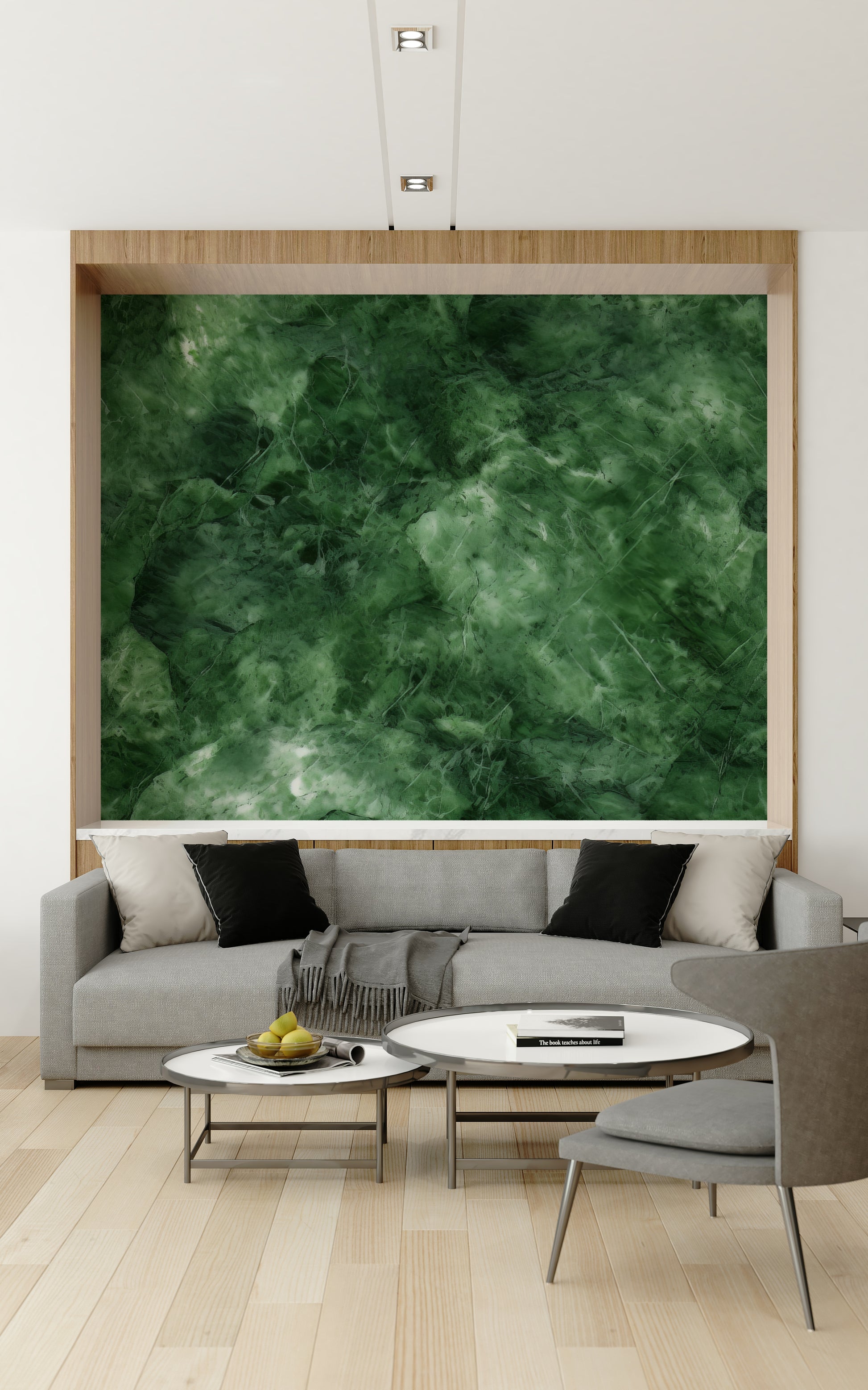 Emerald-inspired wallpaper with realistic marble veins for elegant interior walls.
