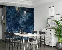 Wall mural depicting deep blue color layers for a modern, serene interior atmosphere.