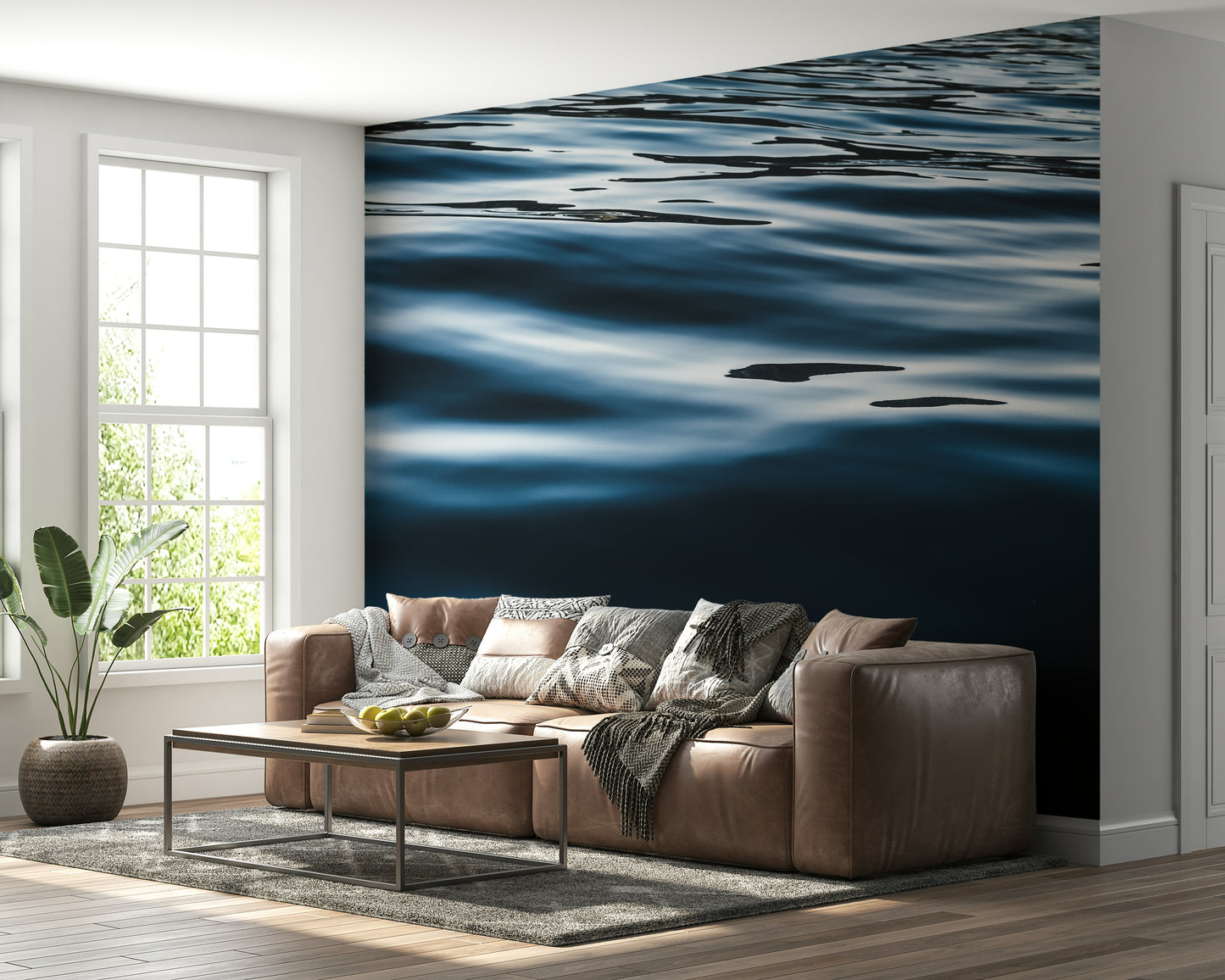 Deep Blue Serenity Wall Mural featuring calming deep blue ocean-inspired textures for tranquil interiors.