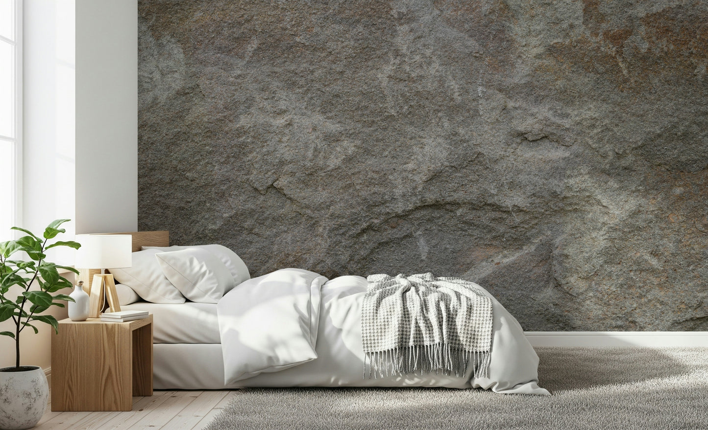 Decorative stone wallpaper mural blending soft textures and muted hues for tranquil living spaces.