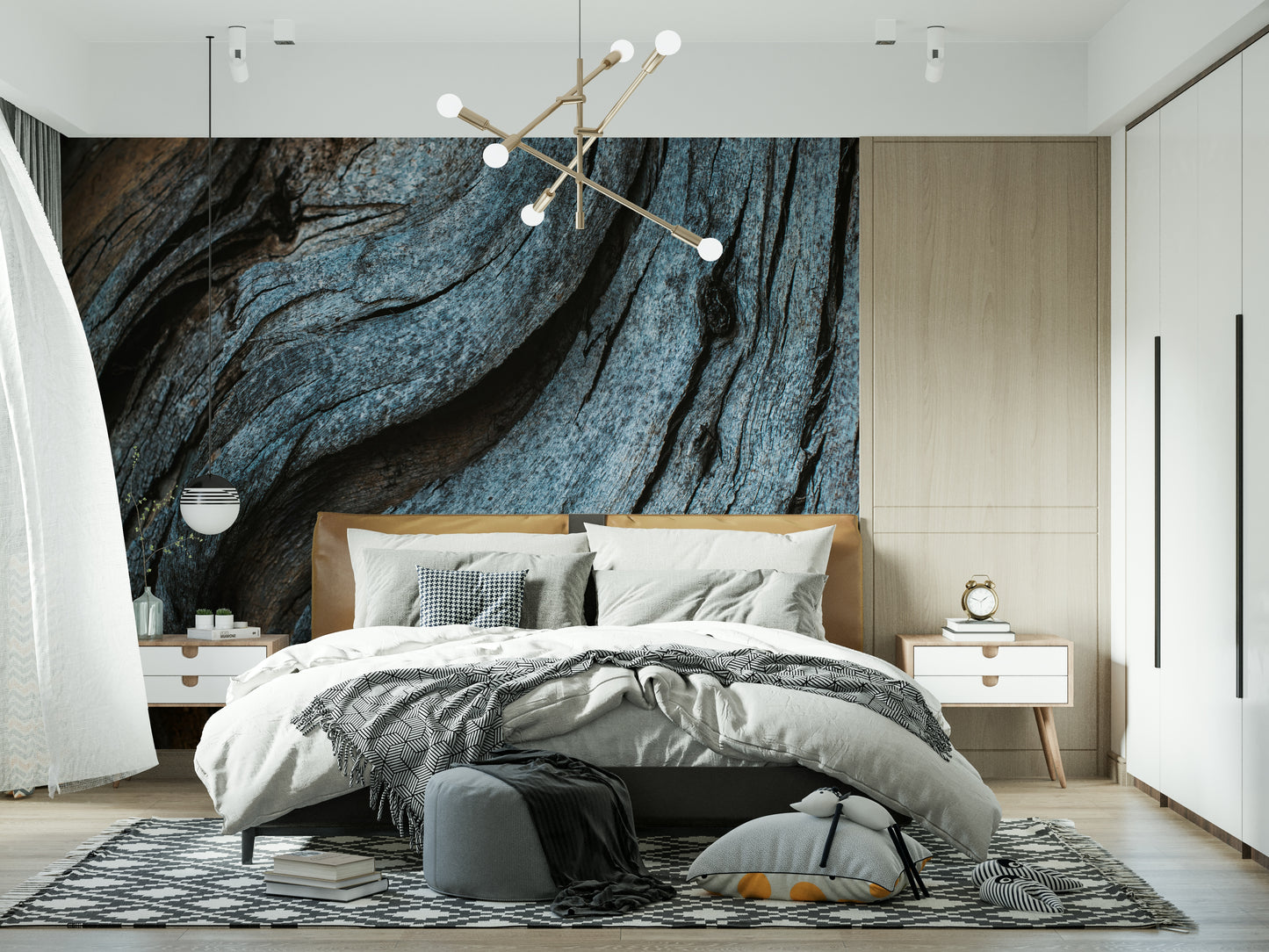 Rustic Blue Wood Wall Mural combining soft blue shades with rough wood textures for a timeless look.