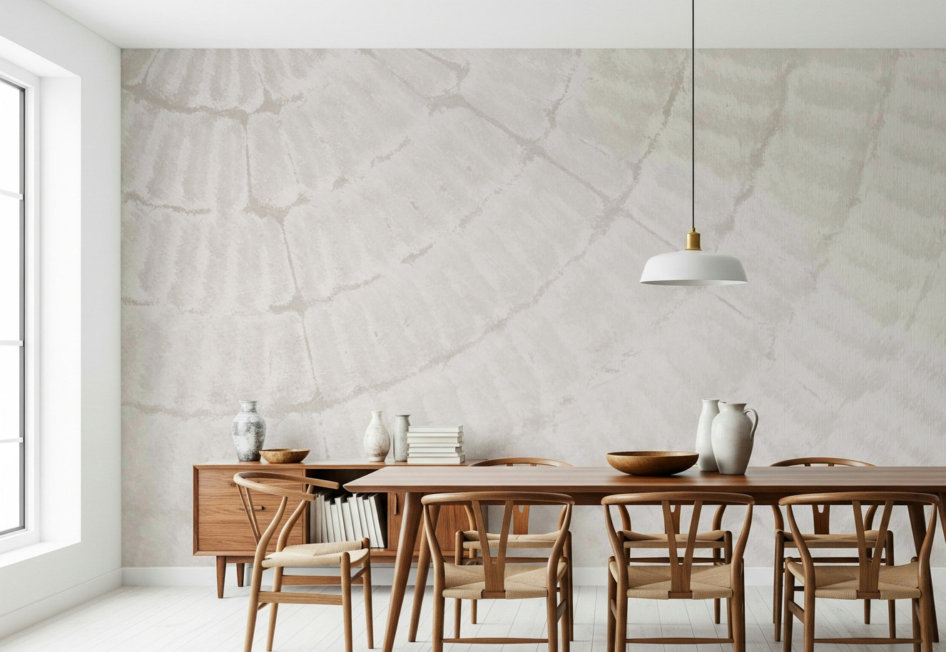 Oyster Shell Echo Wall Mural featuring soft, layered oyster shell textures in neutral tones for coastal-inspired interiors.